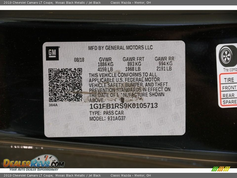 2019 Chevrolet Camaro LT Coupe Mosaic Black Metallic / Jet Black Photo #21