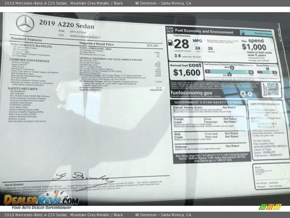 2019 Mercedes-Benz A 220 Sedan Mountain Grey Metallic / Black Photo #10