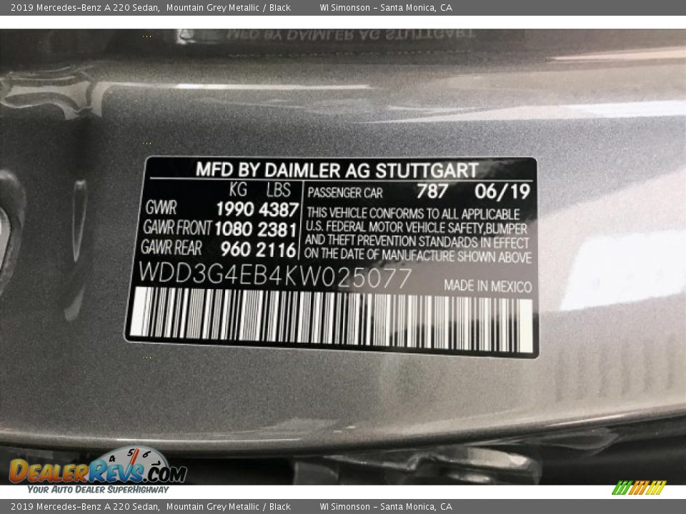 2019 Mercedes-Benz A 220 Sedan Mountain Grey Metallic / Black Photo #11