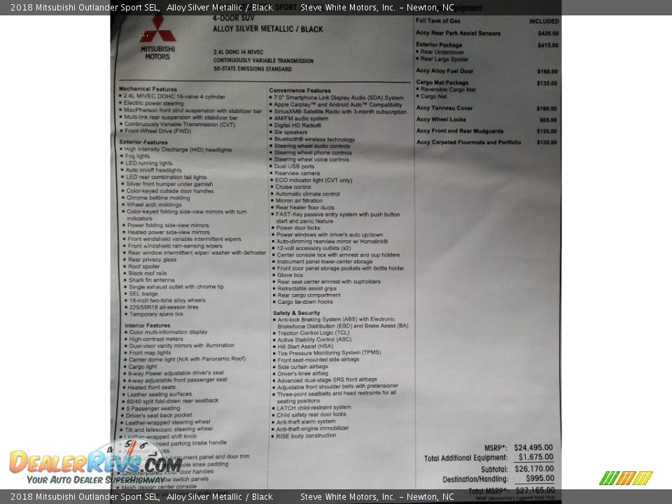 2018 Mitsubishi Outlander Sport SEL Window Sticker Photo #29