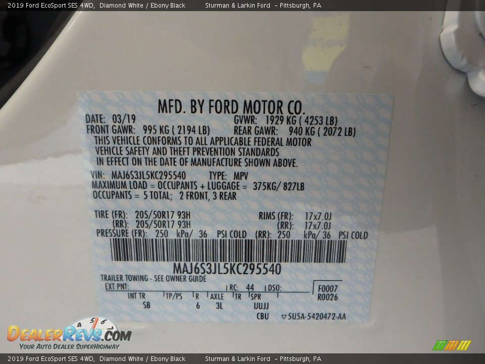 2019 Ford EcoSport SES 4WD Diamond White / Ebony Black Photo #11