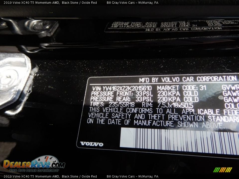 2019 Volvo XC40 T5 Momentum AWD Black Stone / Oxide Red Photo #15