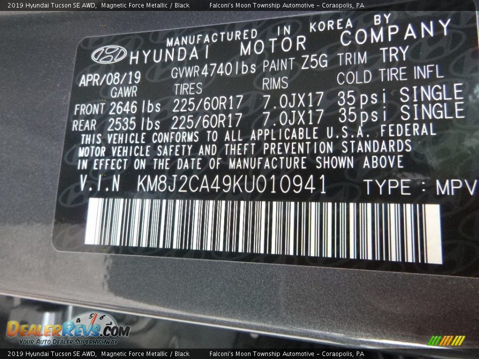 2019 Hyundai Tucson SE AWD Magnetic Force Metallic / Black Photo #12