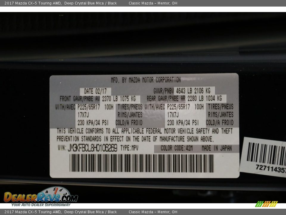 2017 Mazda CX-5 Touring AWD Deep Crystal Blue Mica / Black Photo #22