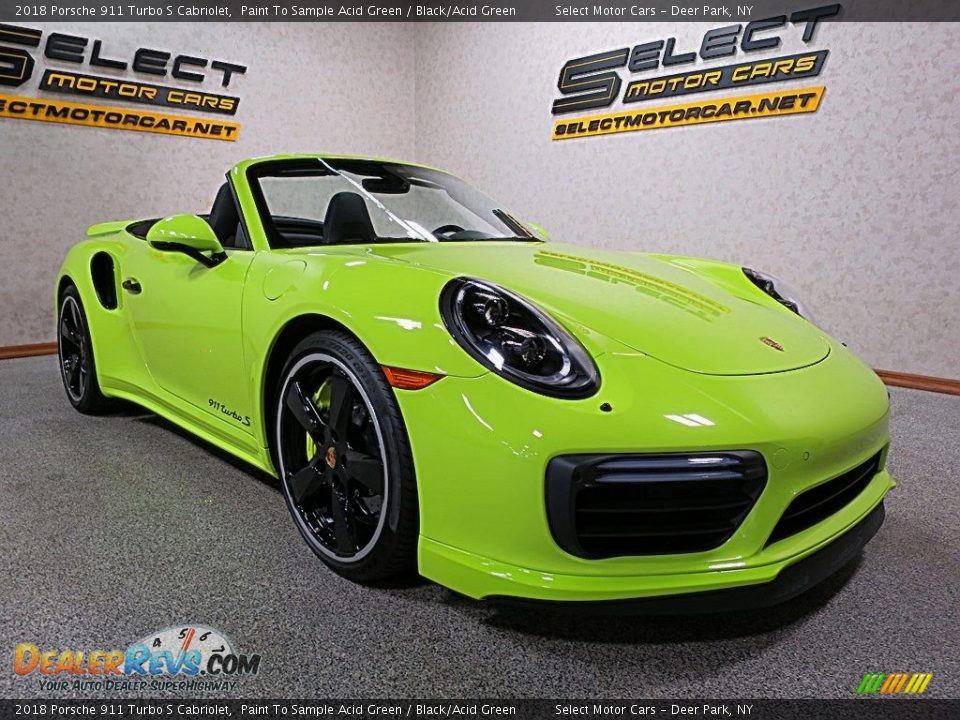 2018 Porsche 911 Turbo S Cabriolet Paint To Sample Acid Green / Black/Acid Green Photo #12