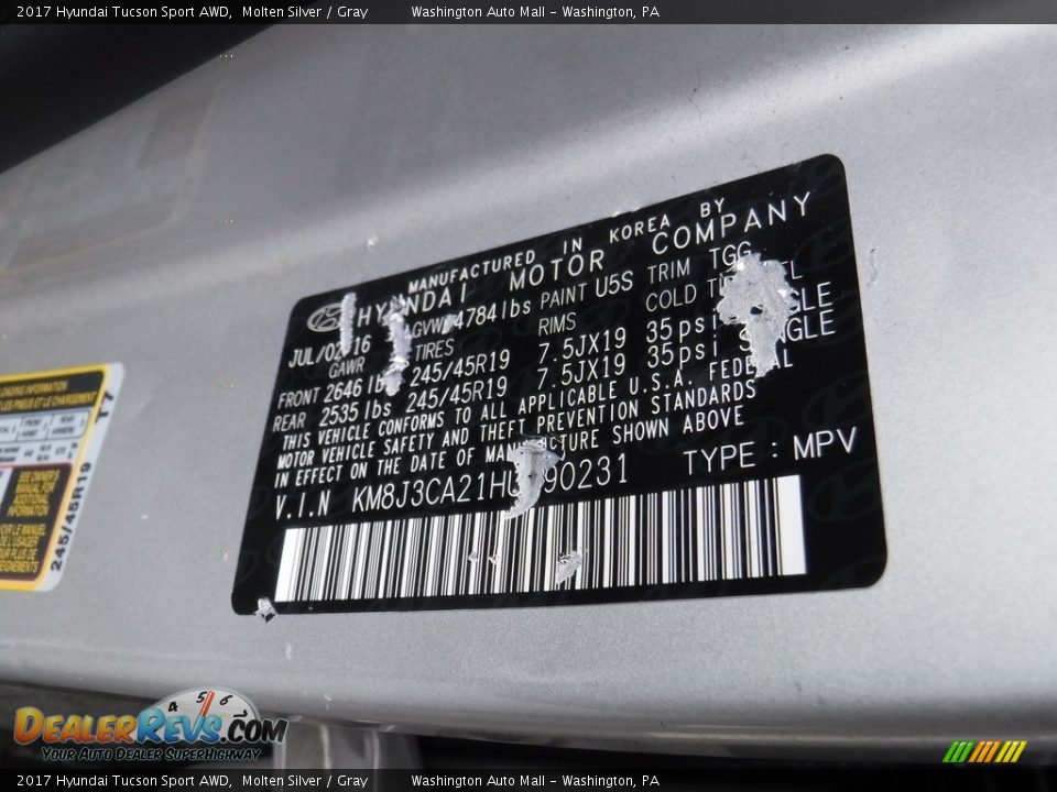 2017 Hyundai Tucson Sport AWD Molten Silver / Gray Photo #27
