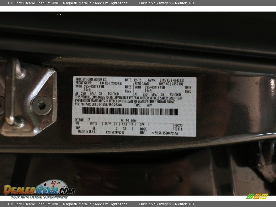 2016 Ford Escape Titanium 4WD Magnetic Metallic / Medium Light Stone Photo #23