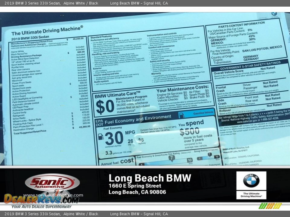 2019 BMW 3 Series 330i Sedan Alpine White / Black Photo #10