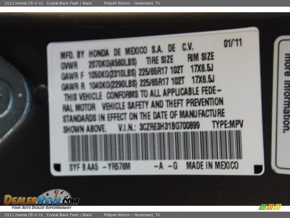 2011 Honda CR-V LX Crystal Black Pearl / Black Photo #27