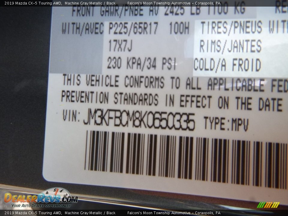2019 Mazda CX-5 Touring AWD Machine Gray Metallic / Black Photo #12