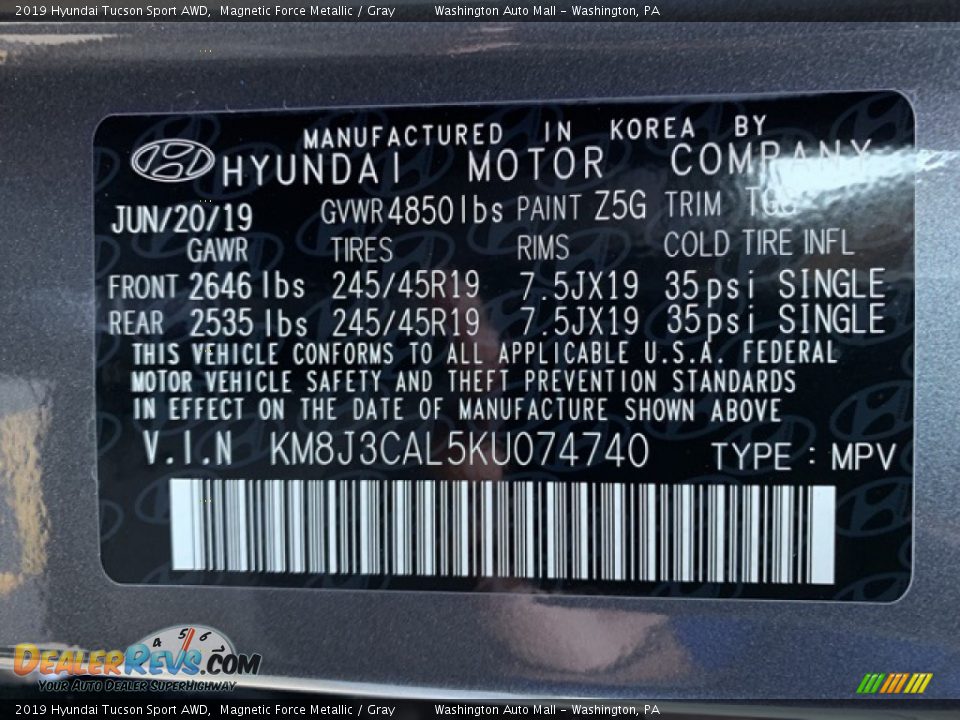 2019 Hyundai Tucson Sport AWD Magnetic Force Metallic / Gray Photo #10