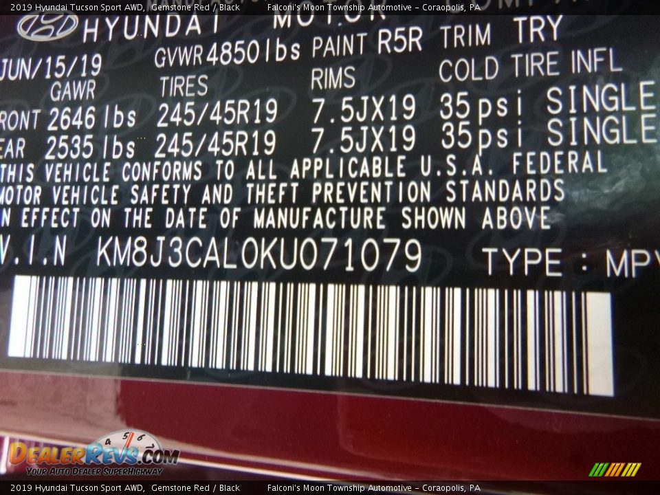 2019 Hyundai Tucson Sport AWD Gemstone Red / Black Photo #12