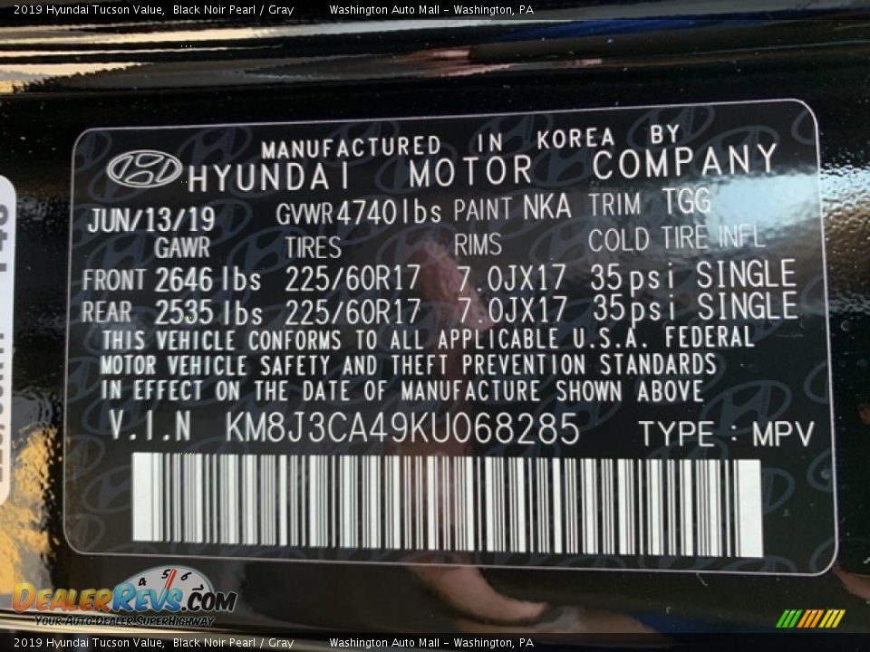 2019 Hyundai Tucson Value Black Noir Pearl / Gray Photo #10