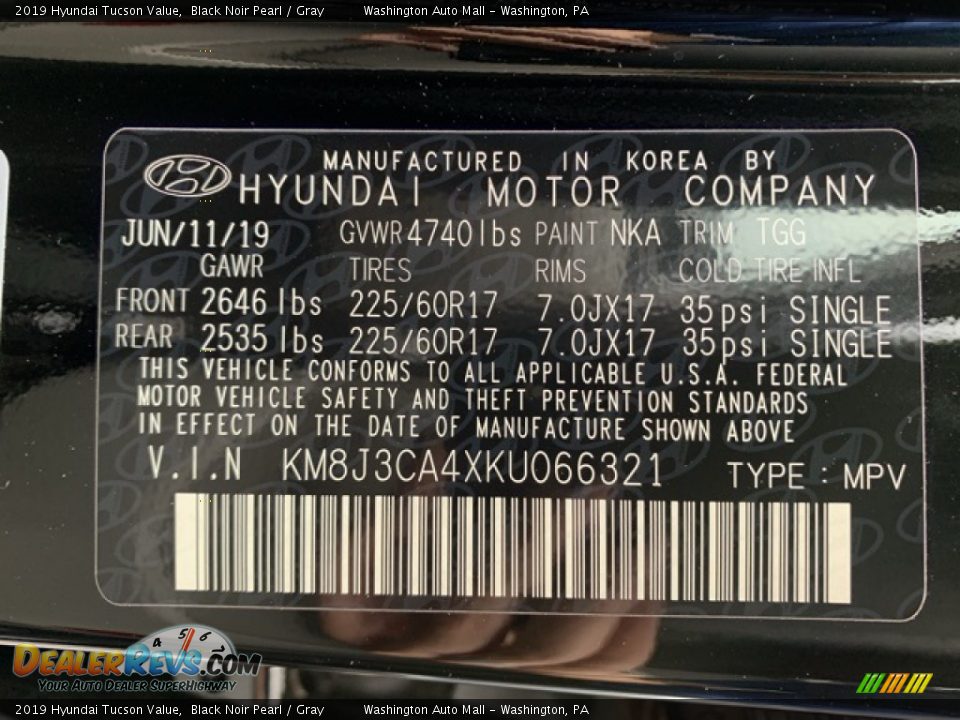 2019 Hyundai Tucson Value Black Noir Pearl / Gray Photo #10