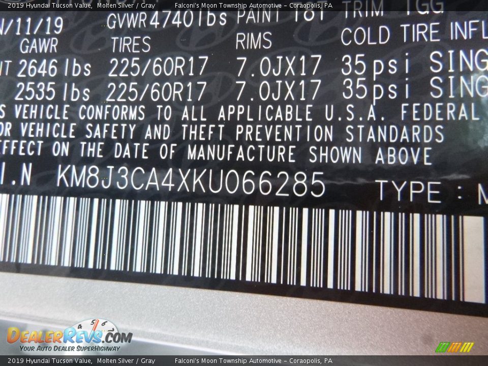 2019 Hyundai Tucson Value Molten Silver / Gray Photo #12