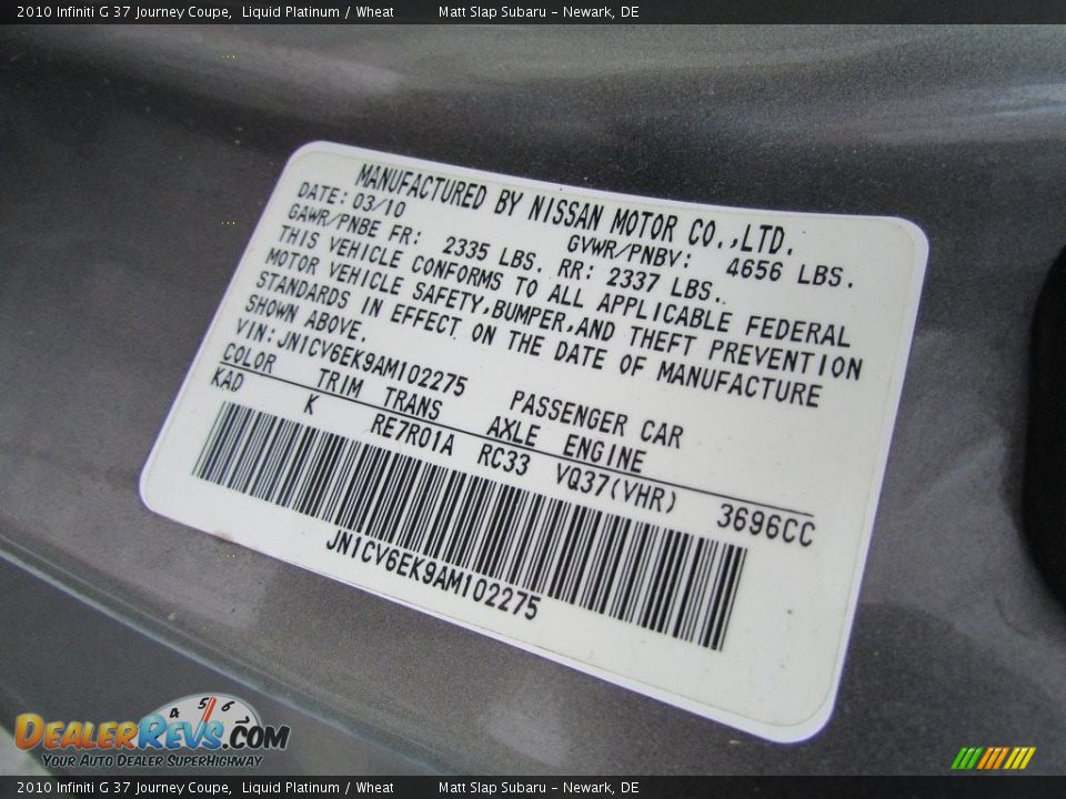 2010 Infiniti G 37 Journey Coupe Liquid Platinum / Wheat Photo #26