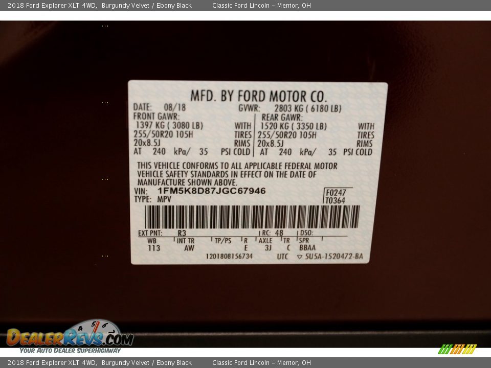 2018 Ford Explorer XLT 4WD Burgundy Velvet / Ebony Black Photo #24