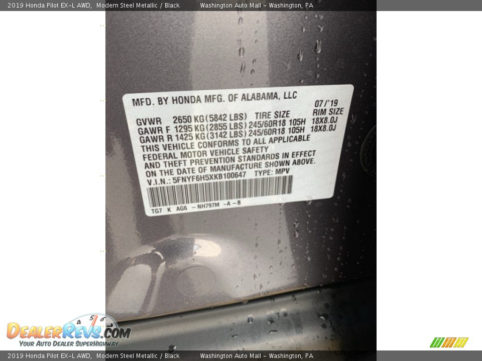 2019 Honda Pilot EX-L AWD Modern Steel Metallic / Black Photo #9