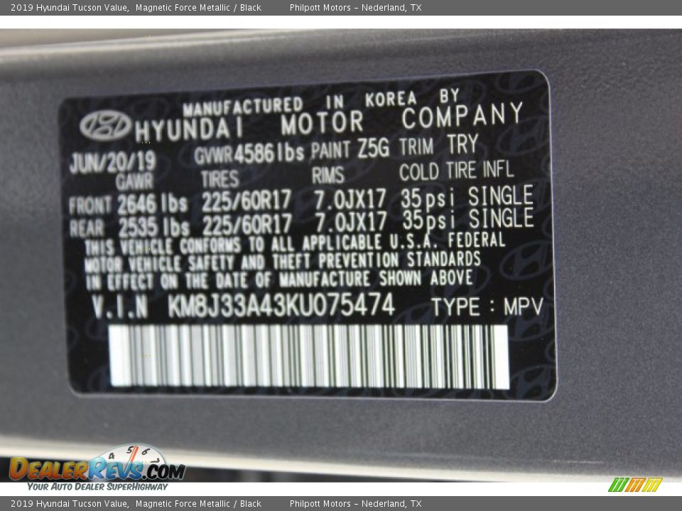 2019 Hyundai Tucson Value Magnetic Force Metallic / Black Photo #27