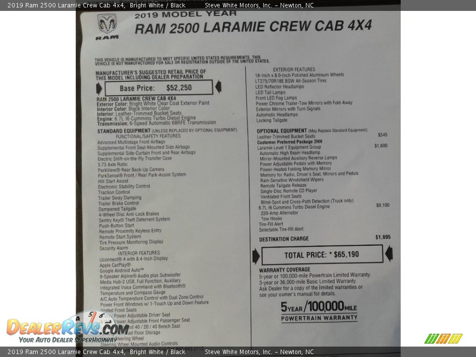 2019 Ram 2500 Laramie Crew Cab 4x4 Bright White / Black Photo #36