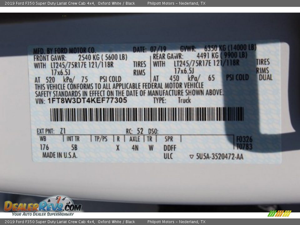 2019 Ford F350 Super Duty Lariat Crew Cab 4x4 Oxford White / Black Photo #25