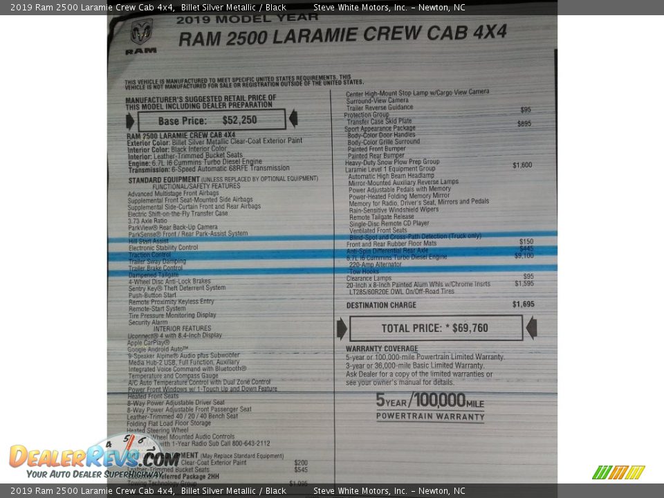 2019 Ram 2500 Laramie Crew Cab 4x4 Window Sticker Photo #36