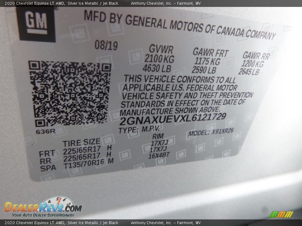 2020 Chevrolet Equinox LT AWD Silver Ice Metallic / Jet Black Photo #16