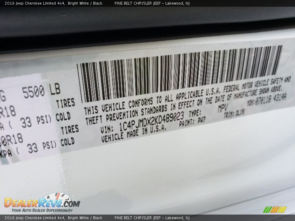 2019 Jeep Cherokee Limited 4x4 Bright White / Black Photo #9