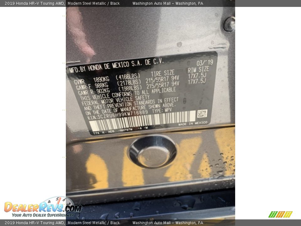 2019 Honda HR-V Touring AWD Modern Steel Metallic / Black Photo #9