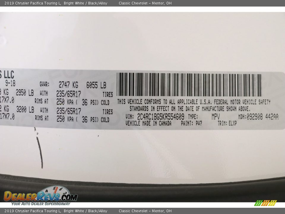2019 Chrysler Pacifica Touring L Bright White / Black/Alloy Photo #23