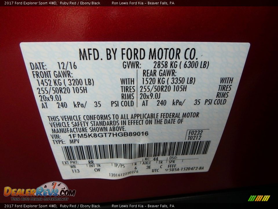 2017 Ford Explorer Sport 4WD Ruby Red / Ebony Black Photo #12