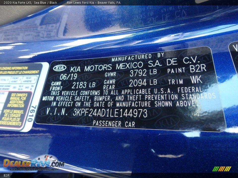 Kia Color Code B2R Sea Blue