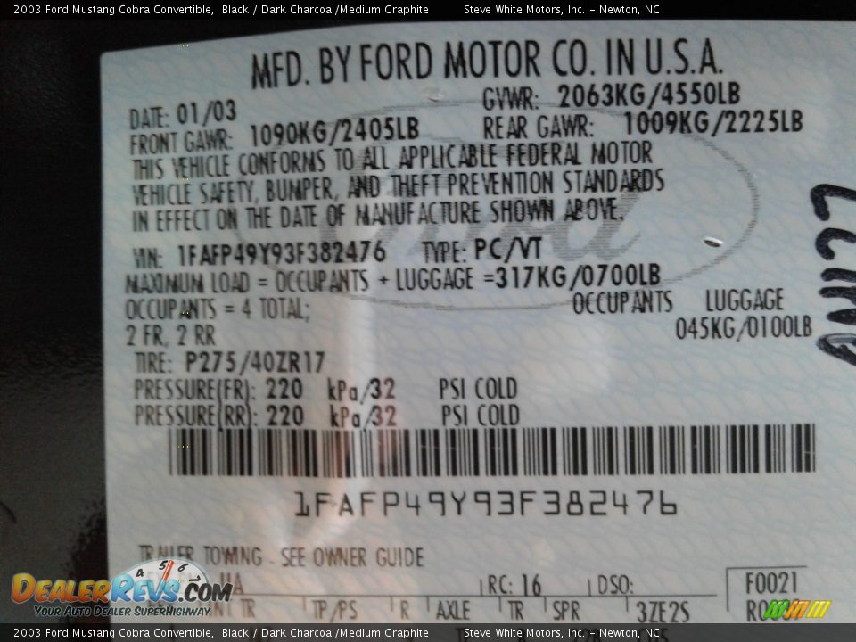 2003 Ford Mustang Cobra Convertible Black / Dark Charcoal/Medium Graphite Photo #28