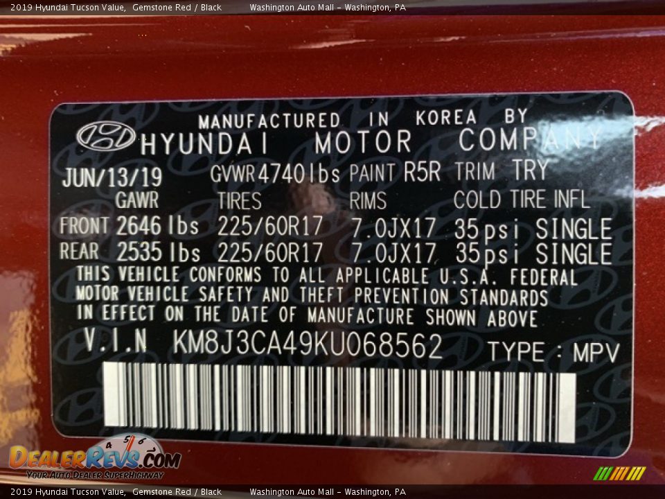 2019 Hyundai Tucson Value Gemstone Red / Black Photo #10