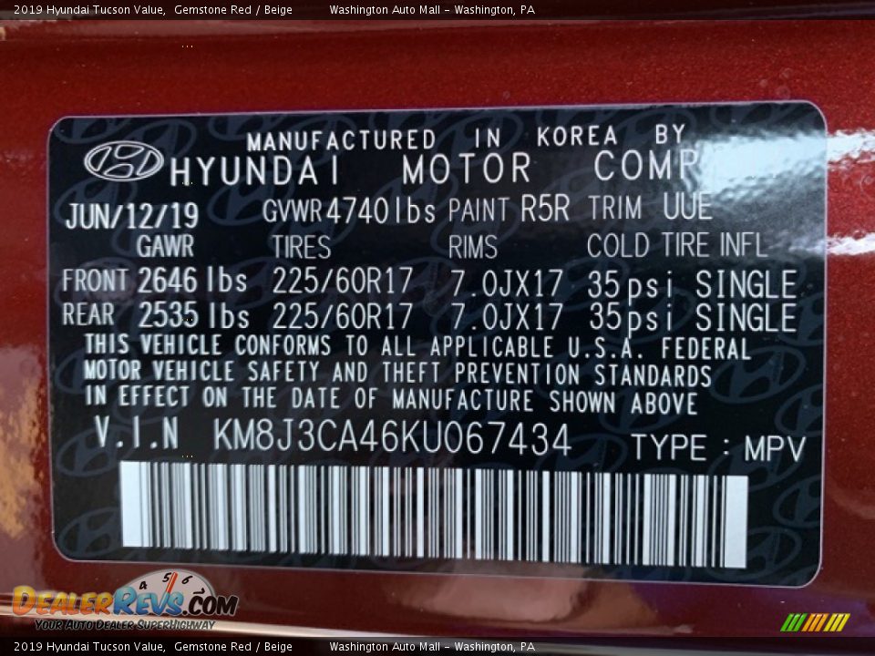 2019 Hyundai Tucson Value Gemstone Red / Beige Photo #10