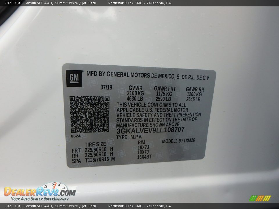 2020 GMC Terrain SLT AWD Summit White / Jet Black Photo #12