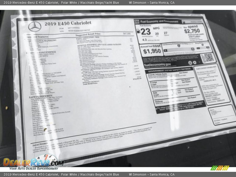 2019 Mercedes-Benz E 450 Cabriolet Polar White / Macchiato Beige/Yacht Blue Photo #10
