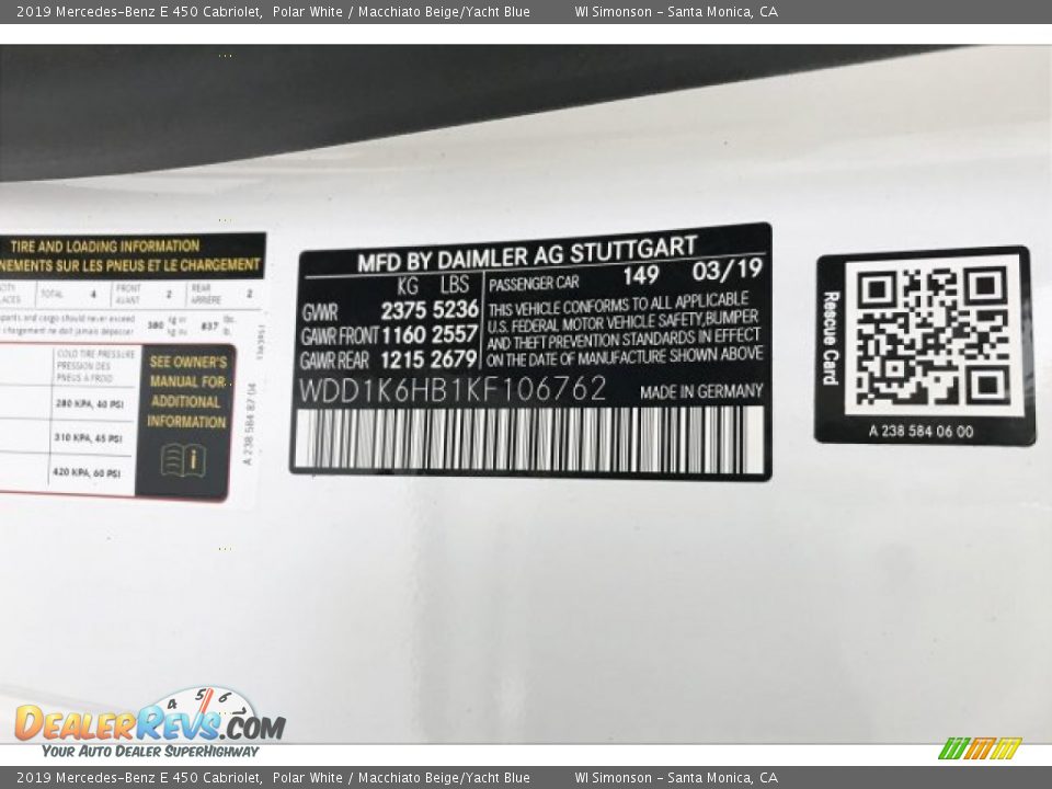 2019 Mercedes-Benz E 450 Cabriolet Polar White / Macchiato Beige/Yacht Blue Photo #11