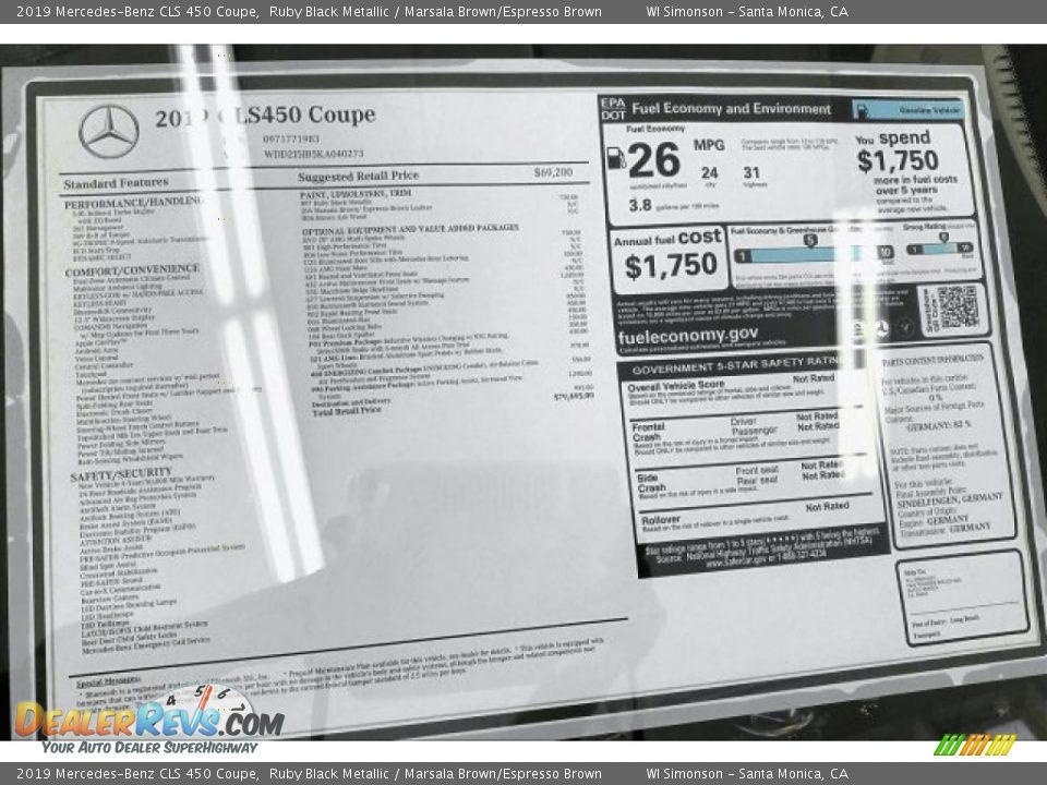 2019 Mercedes-Benz CLS 450 Coupe Window Sticker Photo #10