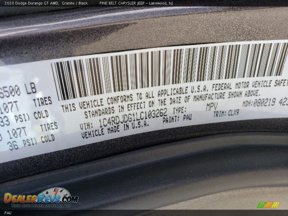 Dodge Color Code PAU Granite