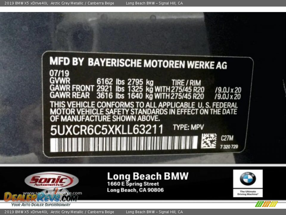 2019 BMW X5 xDrive40i Arctic Grey Metallic / Canberra Beige Photo #11