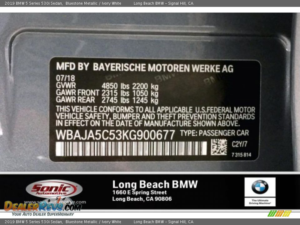 2019 BMW 5 Series 530i Sedan Bluestone Metallic / Ivory White Photo #11