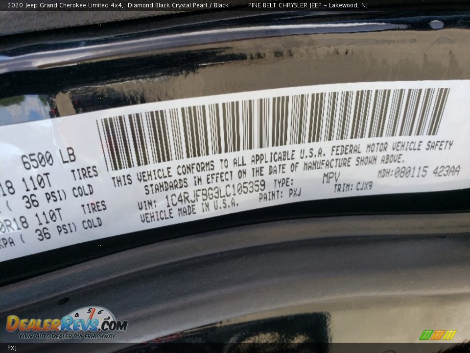 Jeep Color Code PXJ Diamond Black Crystal Pearl
