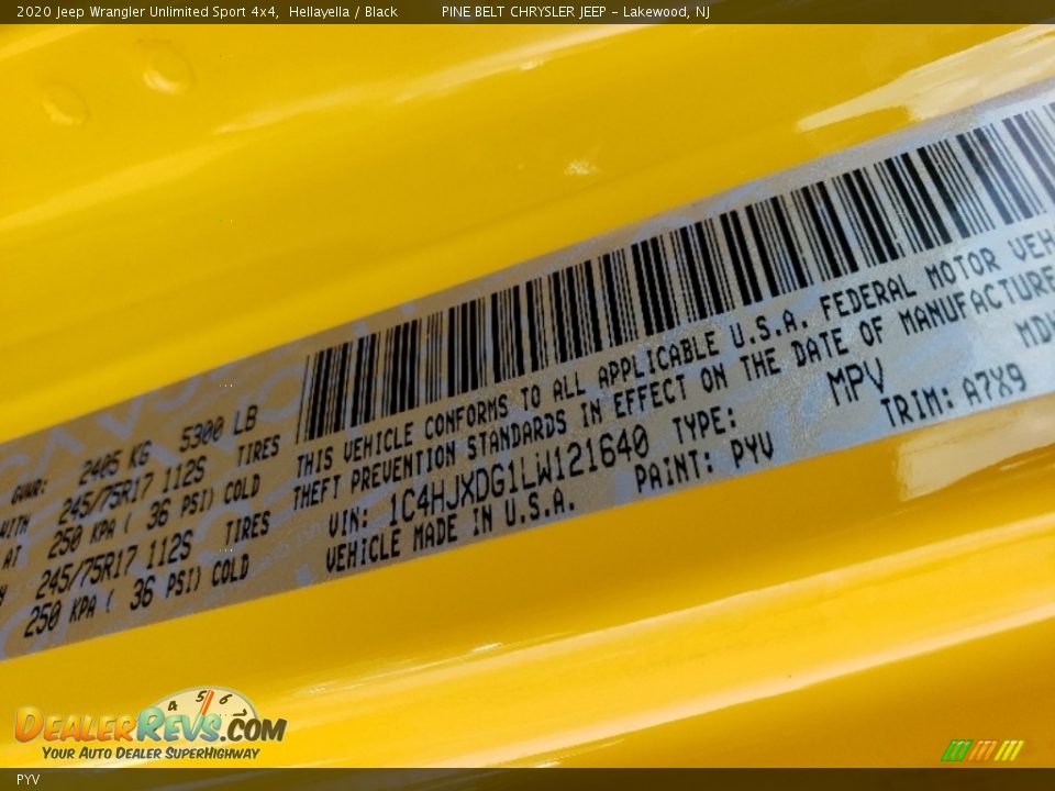 Jeep Color Code PYV Hellayella