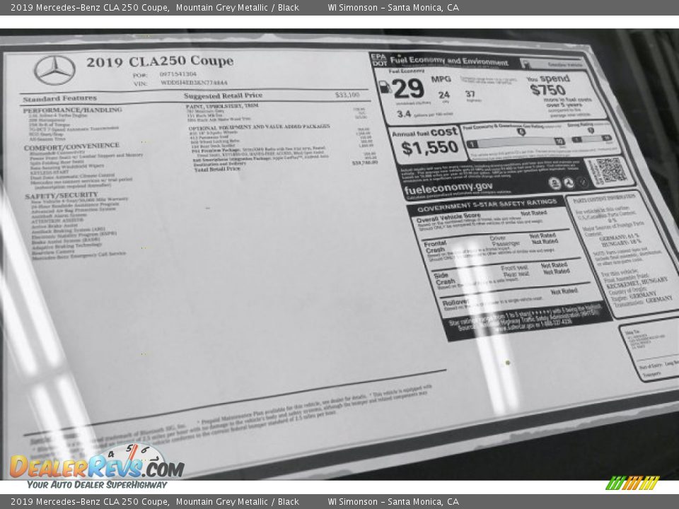 2019 Mercedes-Benz CLA 250 Coupe Mountain Grey Metallic / Black Photo #10