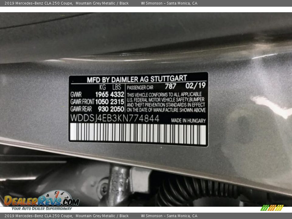 2019 Mercedes-Benz CLA 250 Coupe Mountain Grey Metallic / Black Photo #11