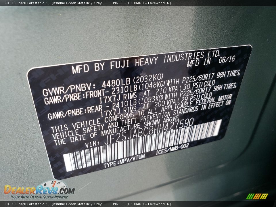 2017 Subaru Forester 2.5i Jasmine Green Metallic / Gray Photo #28
