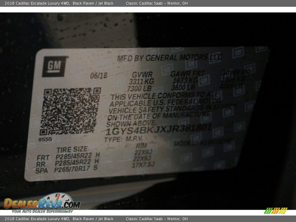 2018 Cadillac Escalade Luxury 4WD Black Raven / Jet Black Photo #24