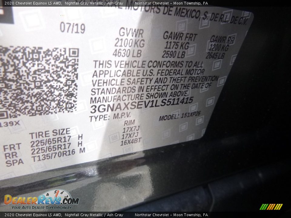 2020 Chevrolet Equinox LS AWD Nightfall Gray Metallic / Ash Gray Photo #16