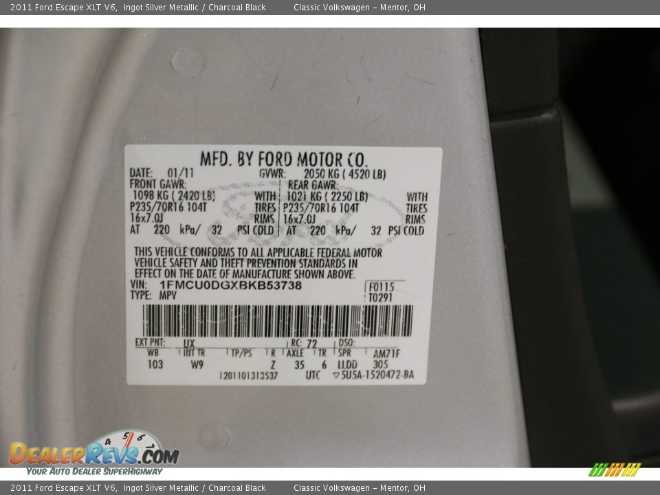 2011 Ford Escape XLT V6 Ingot Silver Metallic / Charcoal Black Photo #19